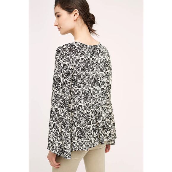 Anthropologie Hervine Peasant Top Women's Blouse Medium Bell Sleeve Flowy Floral - Picture 2 of 7